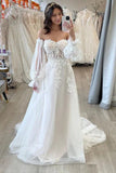 Sweetheart High Waist Long Sleeve Beach Wedding Dress With Train-Tirdress