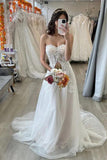 Sweetheart High Waist Long Sleeve Beach Wedding Dress With Train-Tirdress