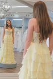 Sweetheart Lace Chiffon Corset Long Yellow Prom Dresses TP1294-Tirdress