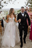 Sweetheart Sleeveless Bohemian Wedding Dress Lace Applique Bridal Gown TN373