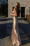 Sweetheart Strapless Open Back Satin Fitted Maxi Champagne Prom Dress-Tirdress