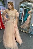 Tulle 3D Floral Lace Sweetheart A-Line Prom Dress with Slit TP1241-Tirdress