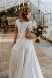 Two Piece Top Boho Lace Scoop Neck Cap Sleeves Beach Wedding Dress-Tirdress