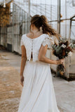 Two Piece Top Boho Lace Scoop Neck Cap Sleeves Beach Wedding Dress-Tirdress