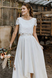 Two Piece Top Boho Lace Scoop Neck Cap Sleeves Beach Wedding Dress-Tirdress