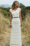 Two Piece V-Neck Cap Sleeves Ivory Rustic Wedding Dress TN154