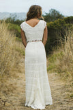 Two Piece V-Neck Cap Sleeves Ivory Rustic Wedding Dress TN154-Tirdress