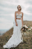 Two Pieces Lace Appliques Straps Beach Wedding Dresses Bridal Gown TN340