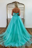 Unique Off Shoulder A-line Mint Green Tulle Prom Long party dress TP1237-Tirdress