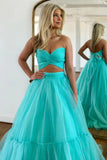 Unique Off Shoulder A-line Mint Green Tulle Prom Long party dress TP1237-Tirdress