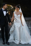 Unique One Shoulder Applique Satin White Wedding Dress TD0026