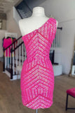 Unique Sleeveless One Shoulder Sequined Pink Homecoming Dress TN411-Tirdress