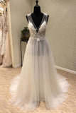 V-Neck Open Back Tulle Ivory Beach Wedding Dress WD197-Tirdress
