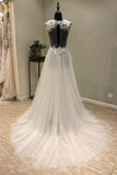 V-Neck Open Back Tulle Ivory Beach Wedding Dress WD197-Tirdress