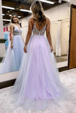 V-Neck Spaghetti Straps A-Line Slit Tulle Formal Prom Dress  TP1292-Tirdress