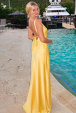 V-Neck Tie-Back Yellow Bridesmaid Dress with Slit TY0035-Tirdress
