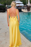 V-Neck Tie-Back Yellow Bridesmaid Dress with Slit TY0035-Tirdress