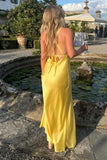 V-Neck Tie-Back Yellow Bridesmaid Dress with Slit TY0035-Tirdress