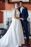 Ivory Satin Bateau Beaded Wedding Guest Dress With Bow TN348-Tirdress