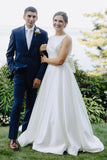 Ivory Satin Bateau Beaded Wedding Guest Dress With Bow TN348-Tirdress