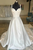 White Sweetheart Bow-Strap A-Line Long Wedding Dress Bridal Gown TN370