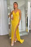 Yellow Sparkly Lace-Up Mermaid Sequins Long Prom Dress with Slit  TP1248-Tirdress