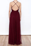 Spaghetti Straps Prom Dresses,Burgundy Prom Dress Long Prom Gown  TP0159