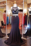 Two Piece Mermaid Black Prom Dresses Evening Dresses With Beading PG290