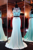 Two Piece Mermaid Blue Prom Dresses Evening Dresses With Beading PG289