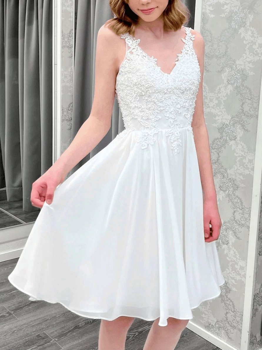 Ivory Chiffon Lace Short Prom Dress, Ivory Homecoming Dress HD0157 US2 / Custom Color Ivory Chiffon Lace Short Prom Dress, Ivory Homecoming Dress HD0157 US2 / Custom Color