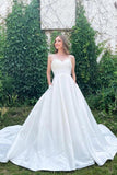 White Sweetheart Neck Satin Long Prom Dress, White Evening Dress TN311