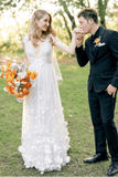 Romantic Tulle A Line Flower Bridal Gown with V-neckline Beach Wedding Dress TN300