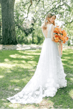 Romantic Tulle A Line Flower Bridal Gown with V-neckline Beach Wedding Dress TN300 - Tirdress