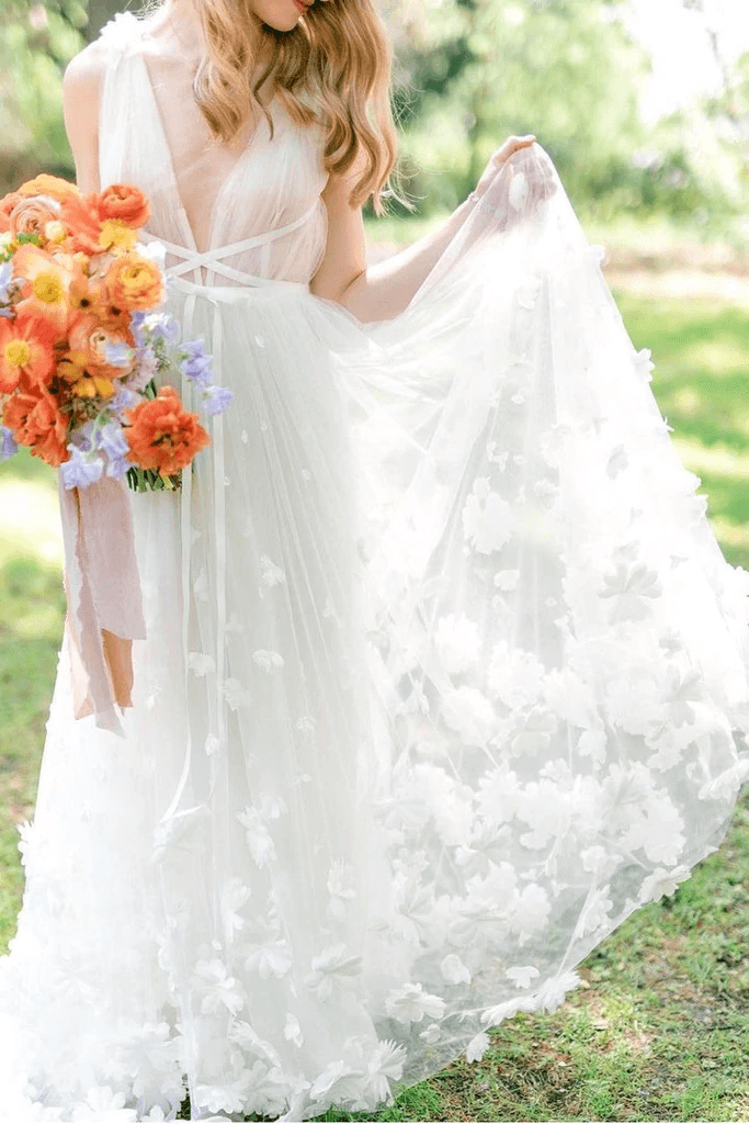 Romantic Tulle A Line Flower Bridal Gown Beach Wedding Dress TN300 US4 / Ivory Romantic Tulle A Line Flower Bridal Gown Beach Wedding Dress TN300 US4 / Ivory