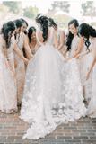 Romantic Tulle A Line Flower Bridal Gown with V-neckline Beach Wedding Dress TN300 - Tirdress