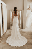 Simple Sheath Square Neck Long Backless Wedding Gown with Sweep Train TN301 - Tirdress