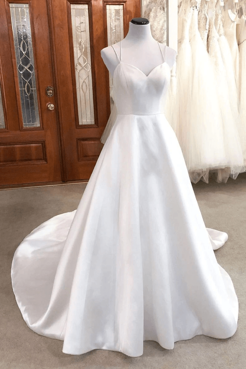 Simple White V Neck Satin Long Wedding Dress White Bridal Dress TN310 US12 / Ivory Simple White V Neck Satin Long Wedding Dress White Bridal Dress TN310 US12 / Ivory