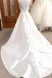 Simple white v neck satin long wedding dress white bridal dress TN310 - Tirdress