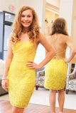Shiny Sequins Backless Yellow Short Homecoming Dress Graduation Evening Dress HD0141 - Tirdress