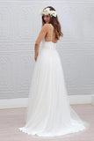 Simple V-neck Sleeveless Floor-Length Open Back White Wedding Dress TN0042 - Tirdress