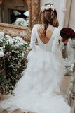 A-Line Bateau Long Sleeves Ruffles Tulle Elegant Wedding Dress TN224 - Tirdress