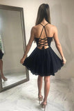 A-Line Black Chiffon Spaghetti Straps Pleats Homecoming Dress HD0062 - Tirdress