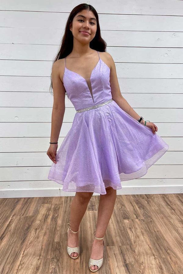 a line lavender dress Lavender Tulle A-line Beaded Long Prom Dresses With Slit, Party Dress, MP803