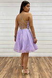 A-Line Lavender Plunge V Neck Short Homecoming Dress HD0147 - Tirdress