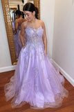 A-Line Lavender Tulle Applique Lace Up Back Prom Evening Dress TP1218