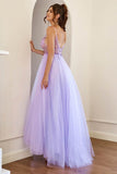 A-Line Lilac Tulle Split Long Prom Formal Dress With Beading TP1156 - Tirdress