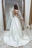 A-Line Satin Long Sleeves V-Neck Vintage Wedding Dresses Without Veil TN324 - Tirdress