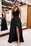 A-Line V-Neck Corset Back Long Prom Dress Split Evening Dress TP1195