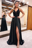 A-Line V-Neck Corset Back Long Prom Dress Split Evening Dress TP1195 - Tirdress