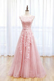 A-ligne dentelle rose longue robe de bal dentelle col en V robe formelle TP1137